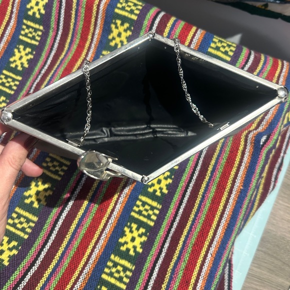 Vintage Suede Leather gray clutch pouch with silver wrist chain - Picture 5 of 7